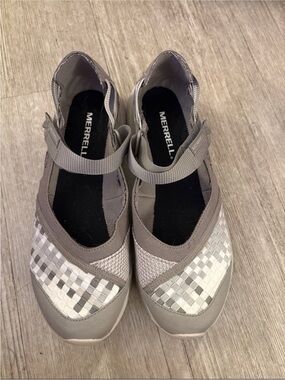 Merrell Taupe and Light Gray Woven Mary Jane Slip-Ons